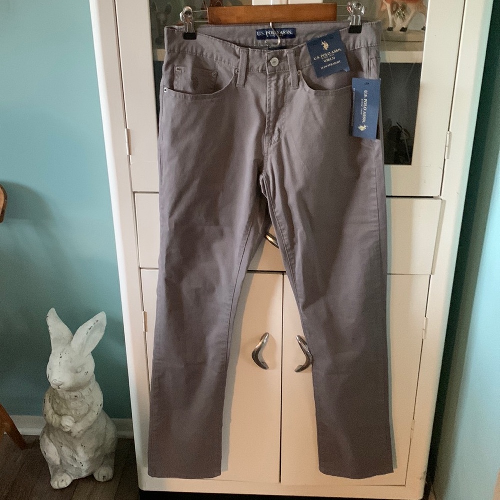 US Polo Assn sz 30x32 slim straight gray five pocket pants nwt